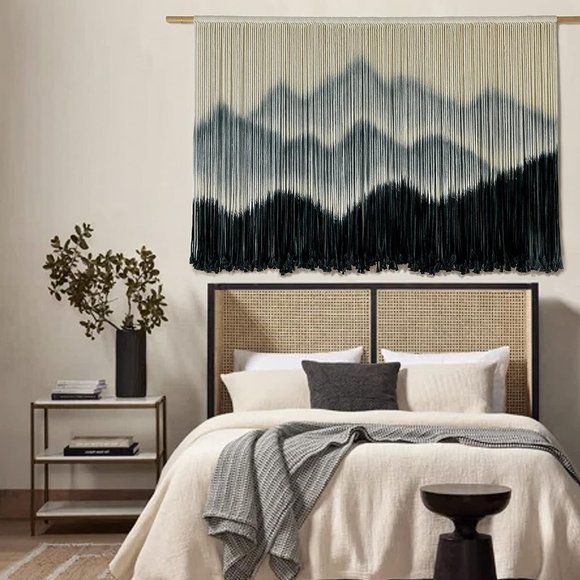 Anthropologie Large Mountain Dip-Dyed Macrame Modern Fiber Art Boho Wall Hanging - Picture 2 of 8